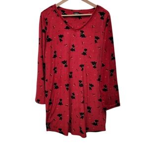Laura Ashley Scottie Dog Holiday Nightgown Christmas Red Long Sleeve Medium